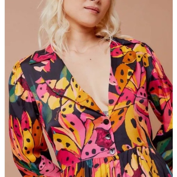 Farm Rio Tropical Flor de Banana Print Long Sleeve Romper Women's - Picture 10 of 13